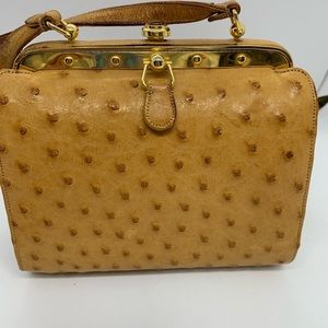 Vintage Judith Leiber Tan Ostrich Shoulder Bag